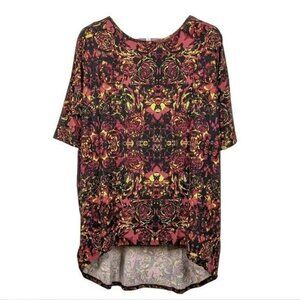 LuLaRoe Irma‎ Floral Geometric Funky Print Shirt Tunic Pink Fuchsia Black LARGE